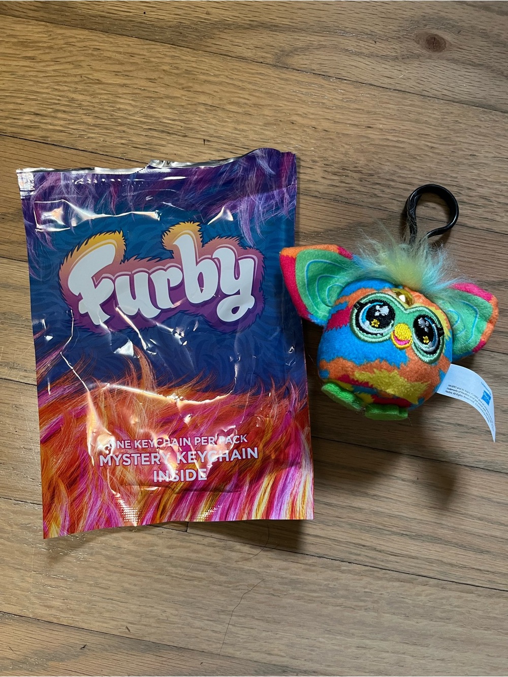 Furby Rainbow Plush Keychain - Multicolor Clip-On Toy